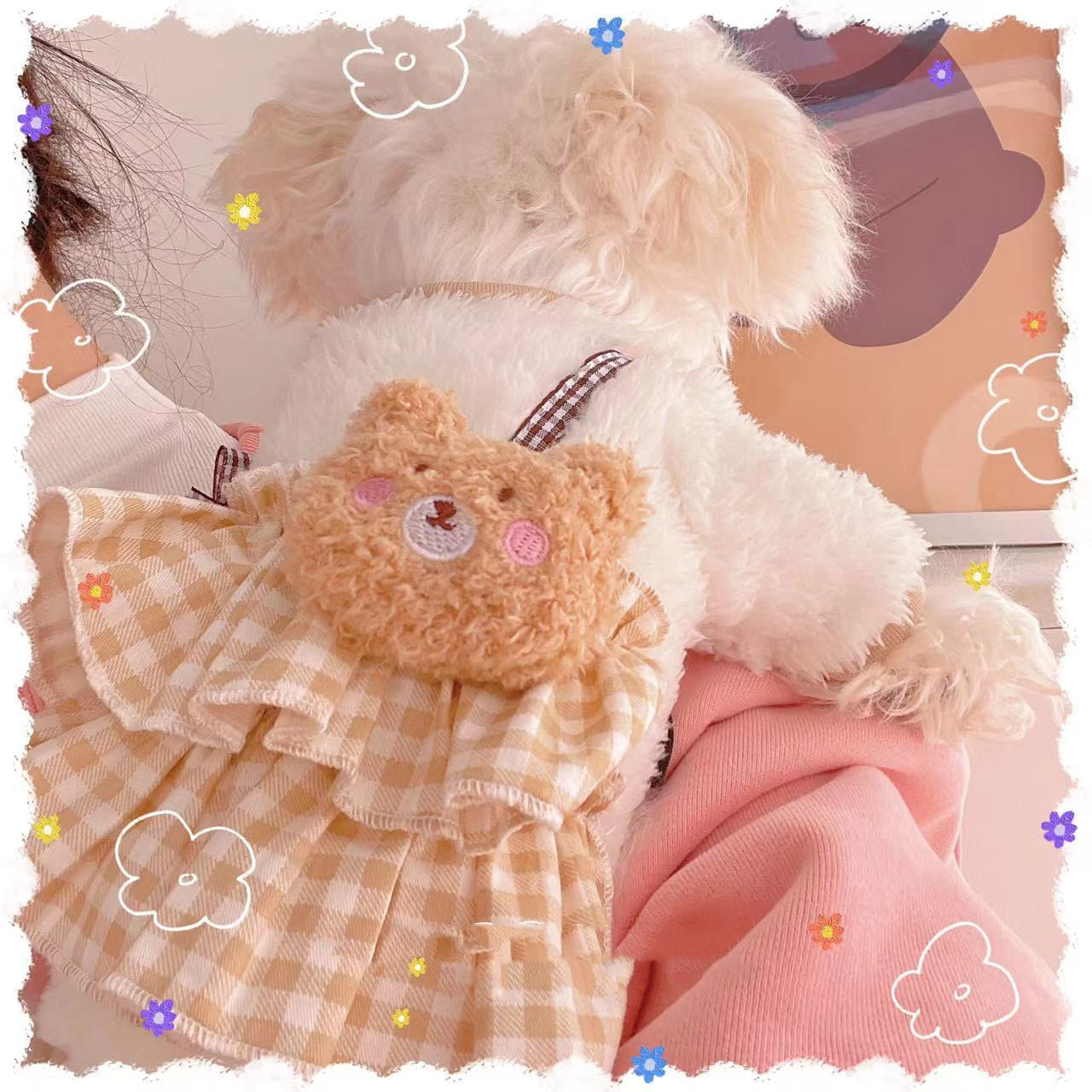KFX-3638845 Cozy Cartoon Coffee Bear Dog Outfit in Coral Fleece for All Sizes