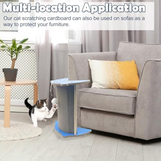 KFX-3639741 Cat Corner Scratcher with Hanging Ball - Vertical Cardboard Scratching Pad for Cats, Durable and Space-Saving Design