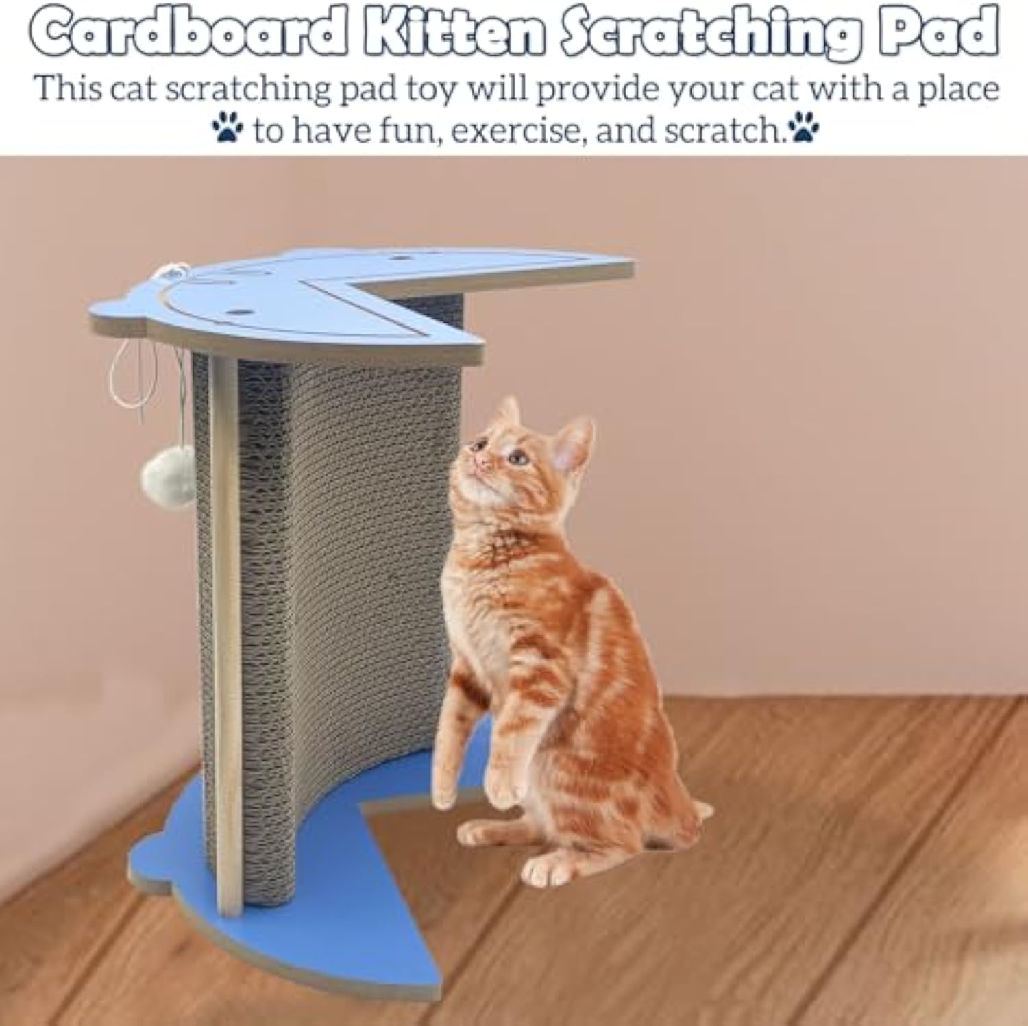 KFX-3639741 Cat Corner Scratcher with Hanging Ball - Vertical Cardboard Scratching Pad for Cats, Durable and Space-Saving Design