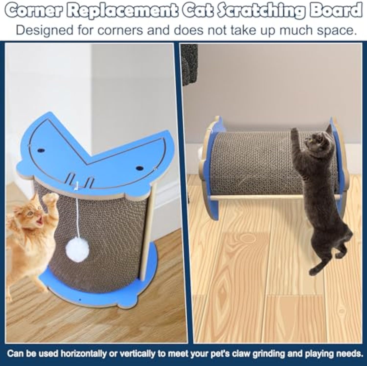 KFX-3639741 Cat Corner Scratcher with Hanging Ball - Vertical Cardboard Scratching Pad for Cats, Durable and Space-Saving Design