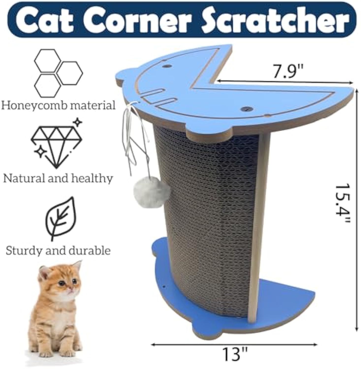 KFX-3639741 Cat Corner Scratcher with Hanging Ball - Vertical Cardboard Scratching Pad for Cats, Durable and Space-Saving Design