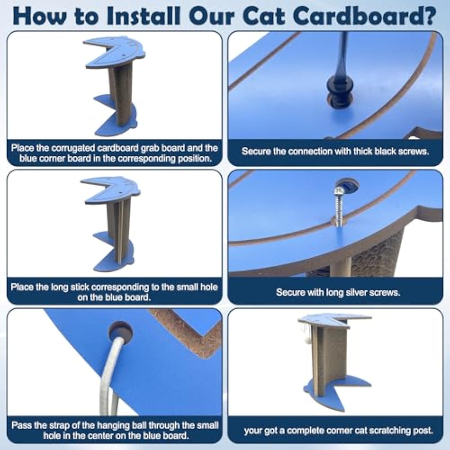 KFX-3639741 Cat Corner Scratcher with Hanging Ball - Vertical Cardboard Scratching Pad for Cats, Durable and Space-Saving Design