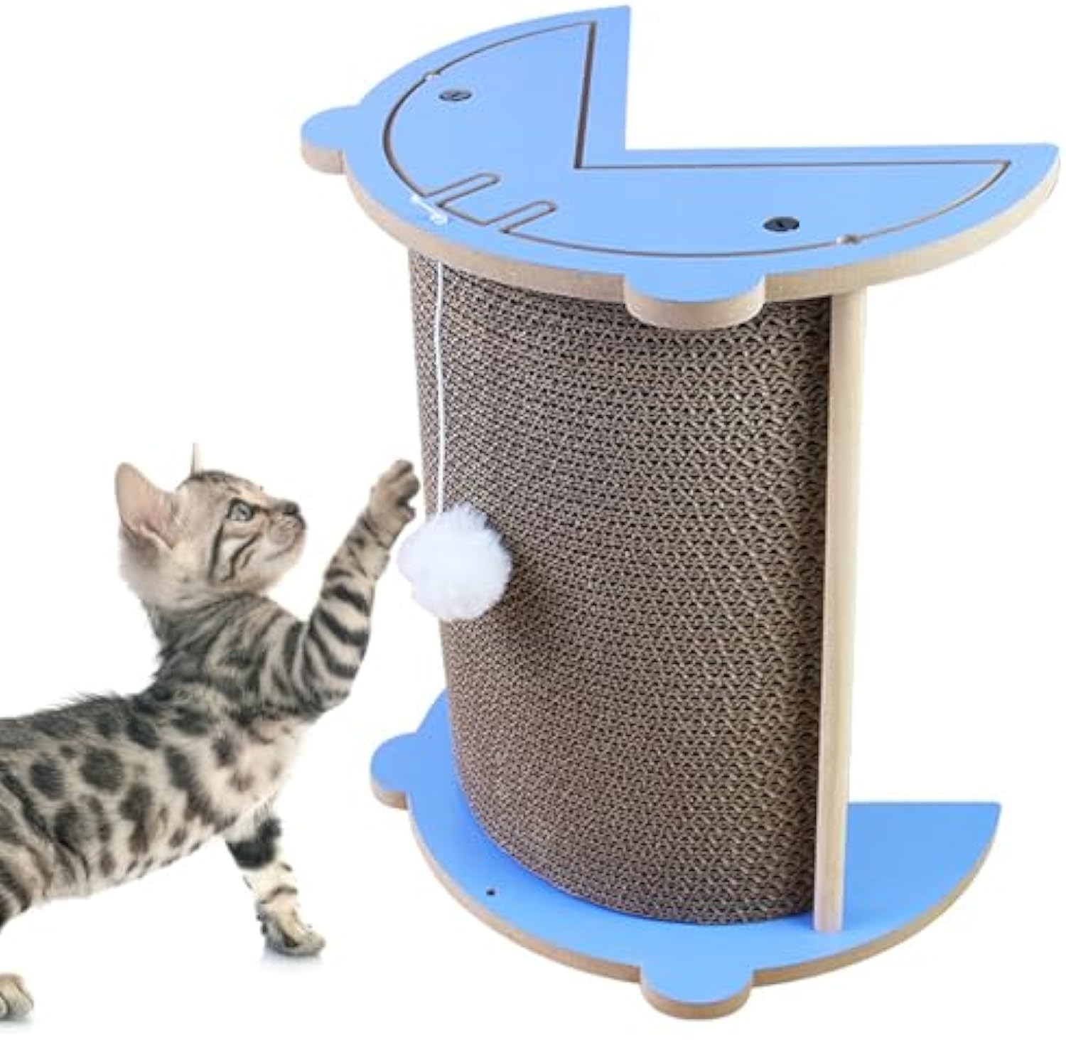 KFX-3639741 Cat Corner Scratcher with Hanging Ball - Vertical Cardboard Scratching Pad for Cats, Durable and Space-Saving Design