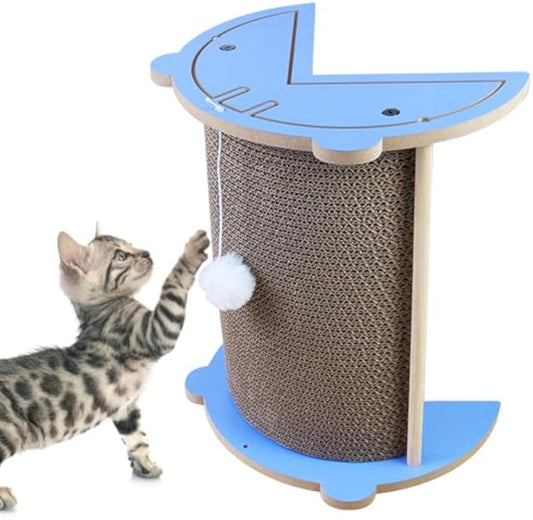 KFX-3639741 Cat Corner Scratcher with Hanging Ball - Vertical Cardboard Scratching Pad for Cats, Durable and Space-Saving Design