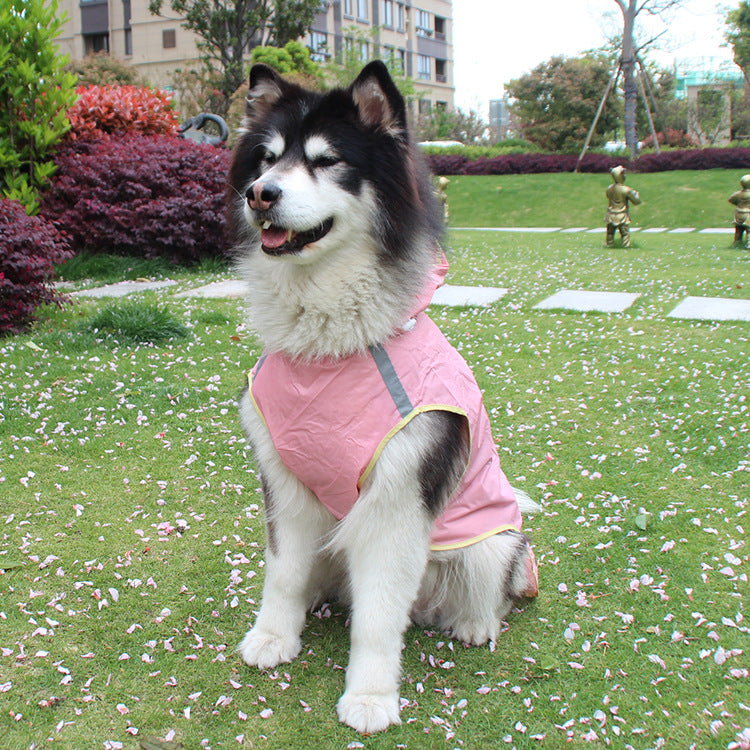 KFX-3639869 Waterproof Dog Raincoat with Reflective Strips and Detachable Hood for Outdoor Activities