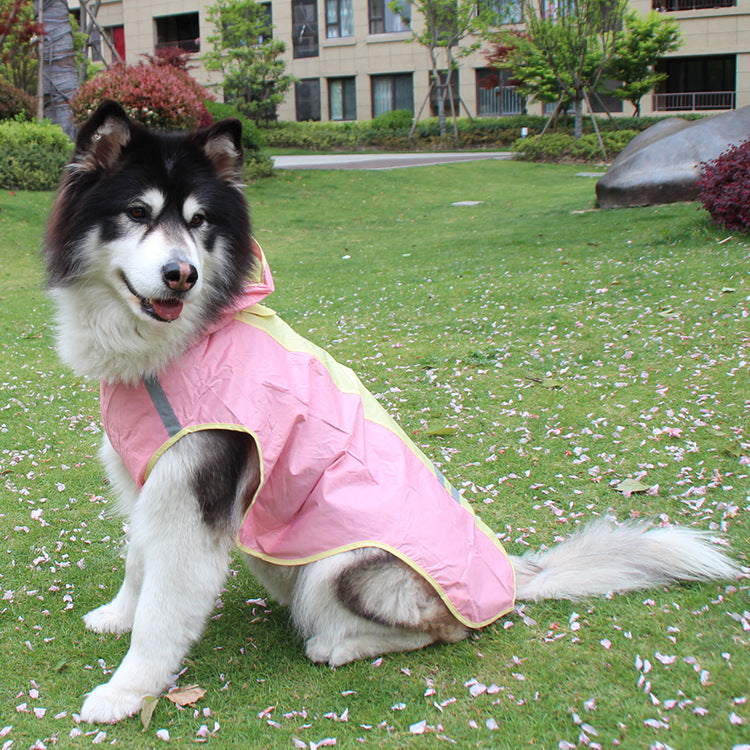 KFX-3639869 Waterproof Dog Raincoat with Reflective Strips and Detachable Hood for Outdoor Activities