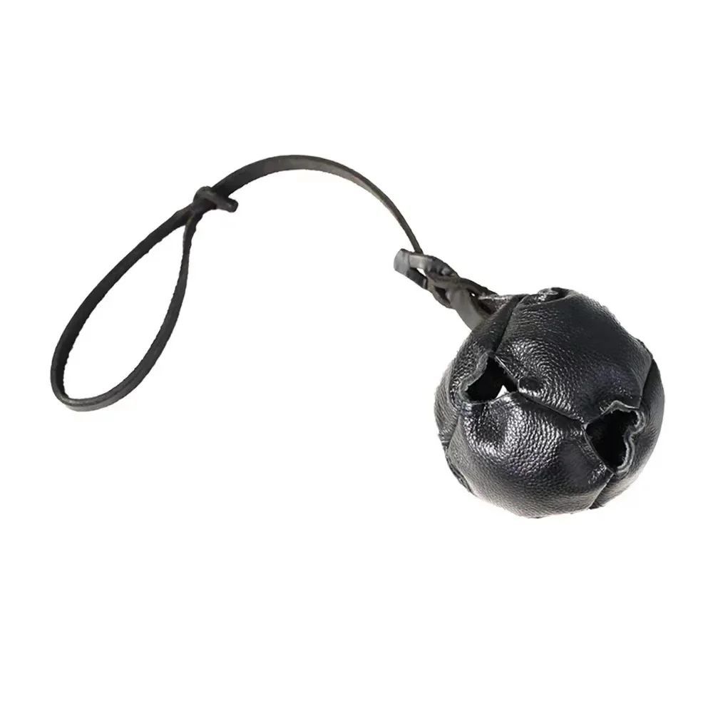KFX-3640893 Leather Dog Training Bite Ball Toy with Handle for Tug and Fetch Play