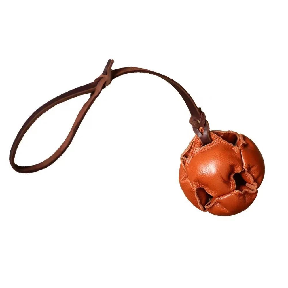 KFX-3640893 Leather Dog Training Bite Ball Toy with Handle for Tug and Fetch Play