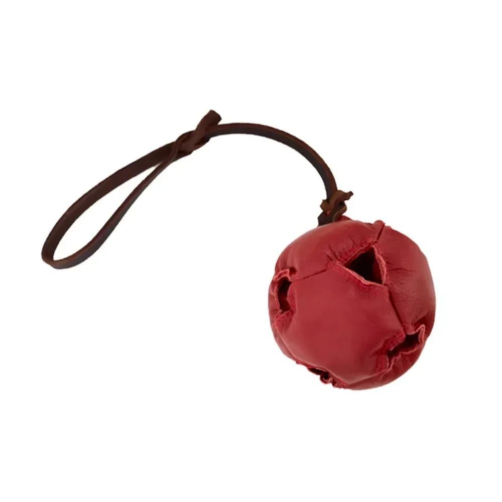 KFX-3640893 Leather Dog Training Bite Ball Toy with Handle for Tug and Fetch Play