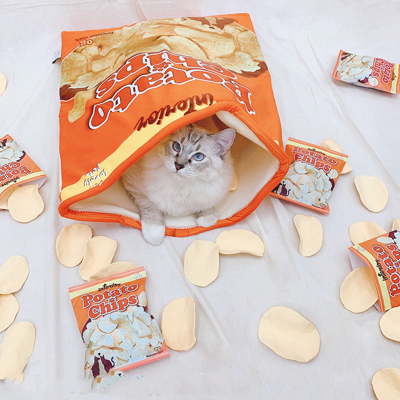 KFX-3642301 Soft Potato Chip Bag Cat and Dog Bed, Cotton, Orange, 56x66cm