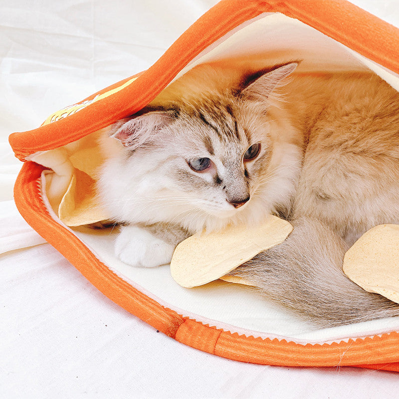 KFX-3642301 Soft Potato Chip Bag Cat and Dog Bed, Cotton, Orange, 56x66cm