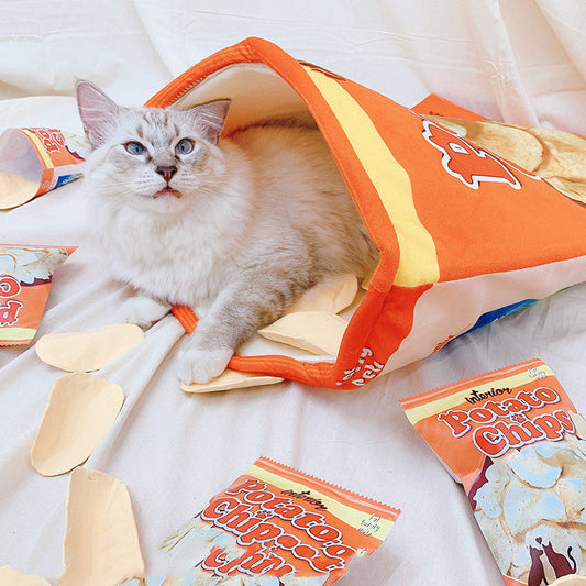 KFX-3642301 Soft Potato Chip Bag Cat and Dog Bed, Cotton, Orange, 56x66cm