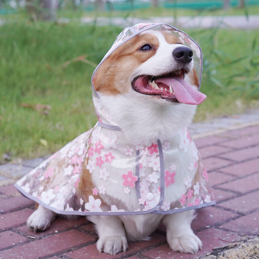 KFX-3642813 Floral TPU Raincoat for Medium-Sized Dogs - Available in Pink and Yellow