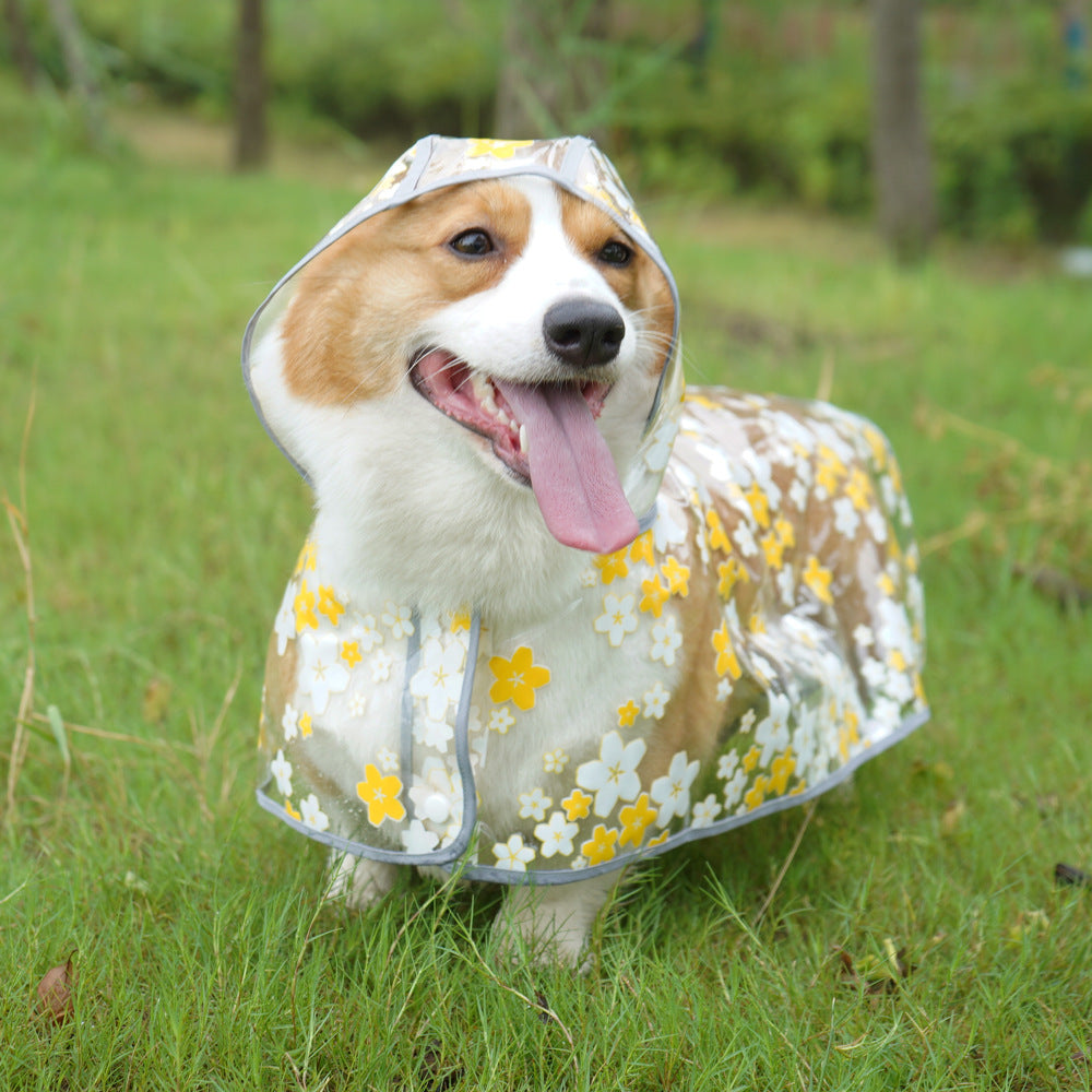 KFX-3642813 Floral TPU Raincoat for Medium-Sized Dogs - Available in Pink and Yellow