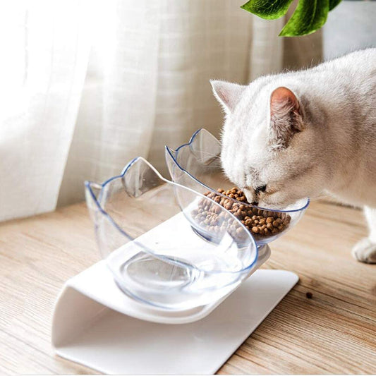 KFX-3644221 Elevated Non-Slip Double Cat Bowl with 15° Tilted Stand for Enhanced Neck Comfort