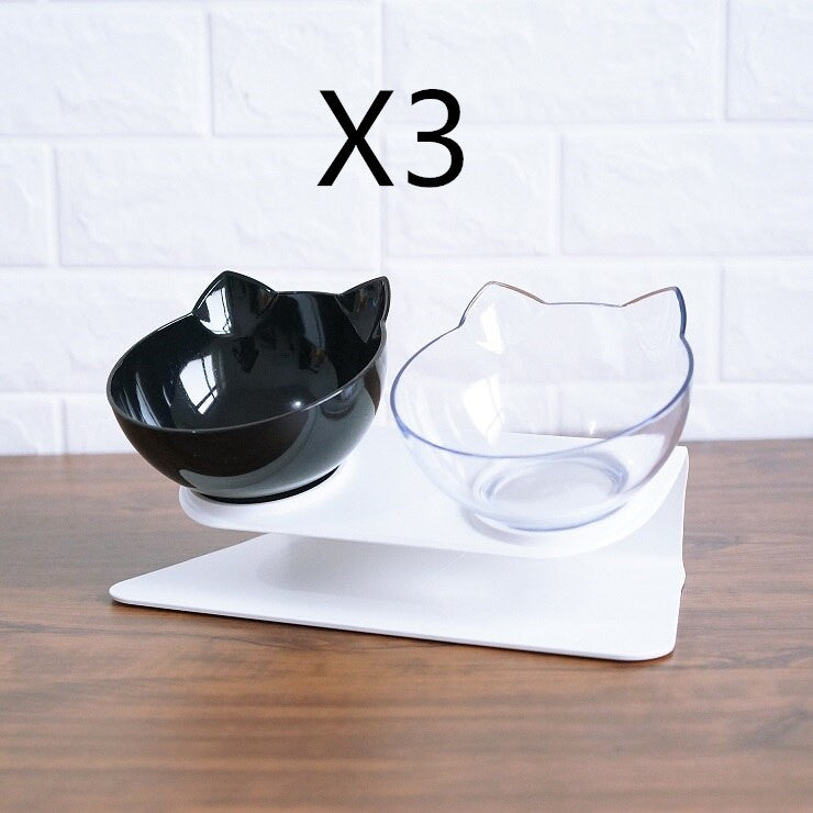 KFX-3644221 Elevated Non-Slip Double Cat Bowl with 15° Tilted Stand for Enhanced Neck Comfort