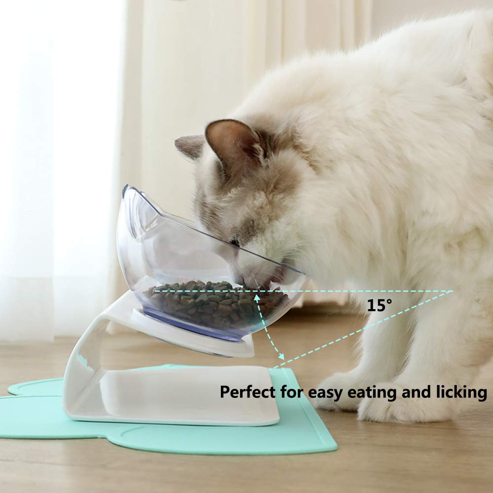 KFX-3644221 Elevated Non-Slip Double Cat Bowl with 15° Tilted Stand for Enhanced Neck Comfort