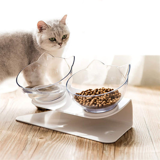 KFX-3644221 Elevated Non-Slip Double Cat Bowl with 15° Tilted Stand for Enhanced Neck Comfort