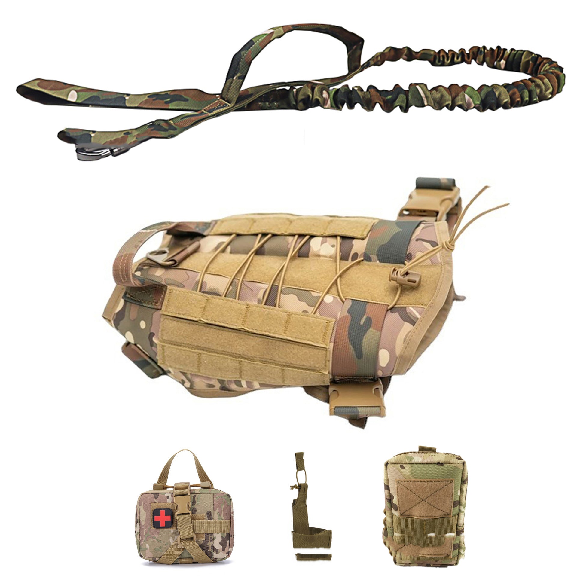 KFX-3647293 Tactical Outdoor Dog Vest Suit with Strap, Rope, Kettle Bag, Ambulance Bag, and Backpack