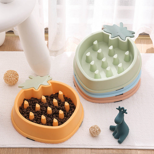 KFX-3648189 Pineapple-Shaped Slow Feed Pet Bowl in Vibrant Colors Suitable for Dogs