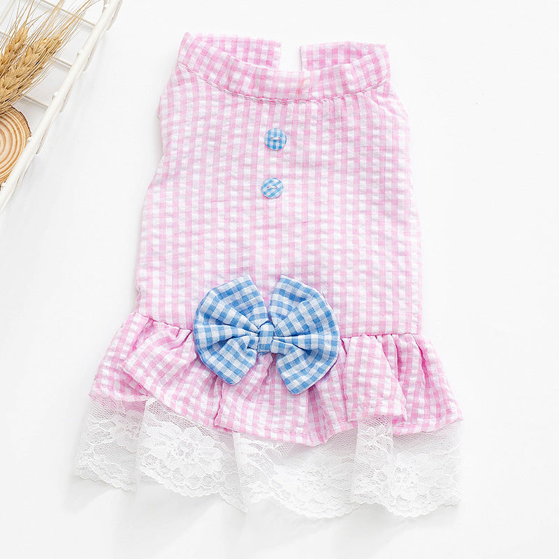 KFX-3648573 Summer Princess Dress for Small Dogs in Blue and Pink - Lightweight Polyester, Multiple Sizes Available