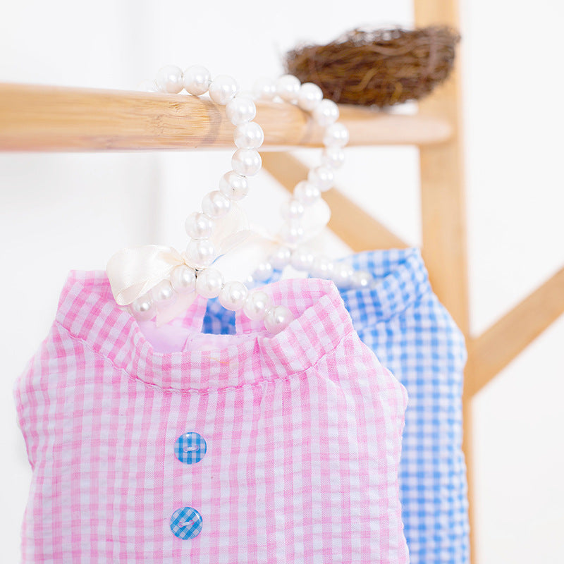 KFX-3648573 Summer Princess Dress for Small Dogs in Blue and Pink - Lightweight Polyester, Multiple Sizes Available