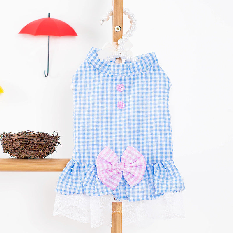 KFX-3648573 Summer Princess Dress for Small Dogs in Blue and Pink - Lightweight Polyester, Multiple Sizes Available