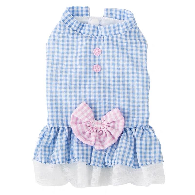 KFX-3648573 Summer Princess Dress for Small Dogs in Blue and Pink - Lightweight Polyester, Multiple Sizes Available