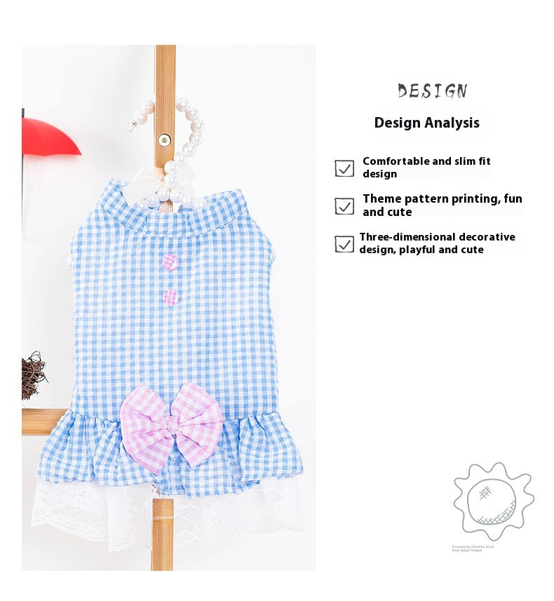 KFX-3648573 Summer Princess Dress for Small Dogs in Blue and Pink - Lightweight Polyester, Multiple Sizes Available