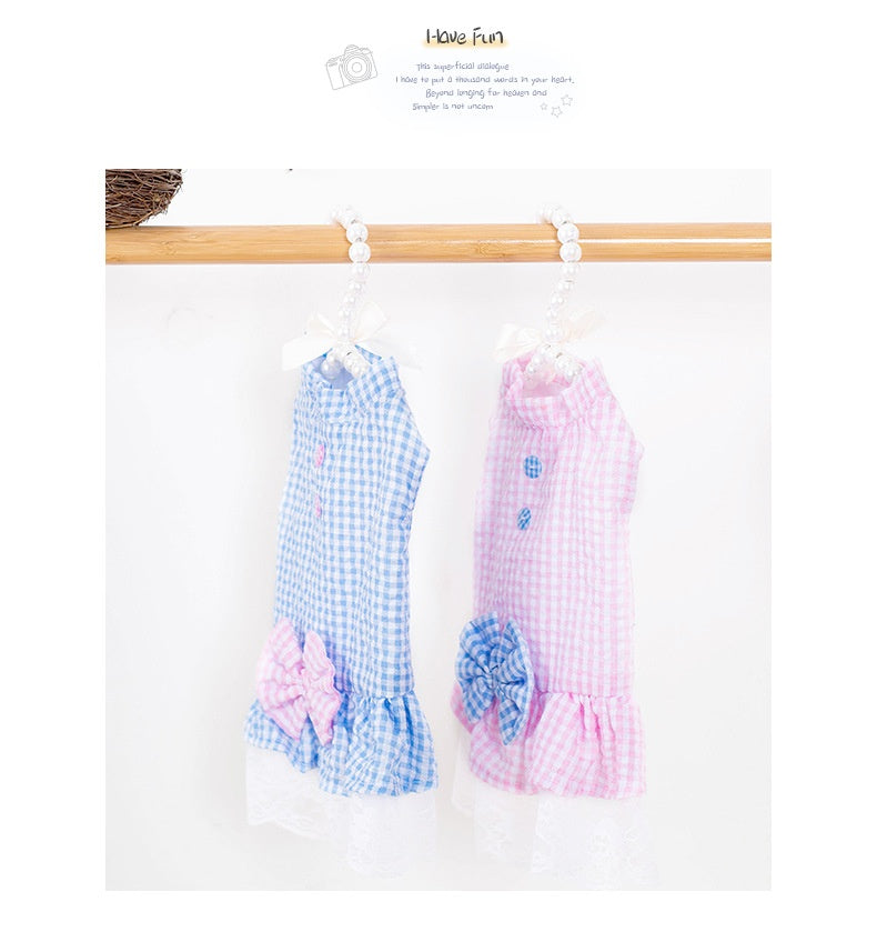 KFX-3648573 Summer Princess Dress for Small Dogs in Blue and Pink - Lightweight Polyester, Multiple Sizes Available