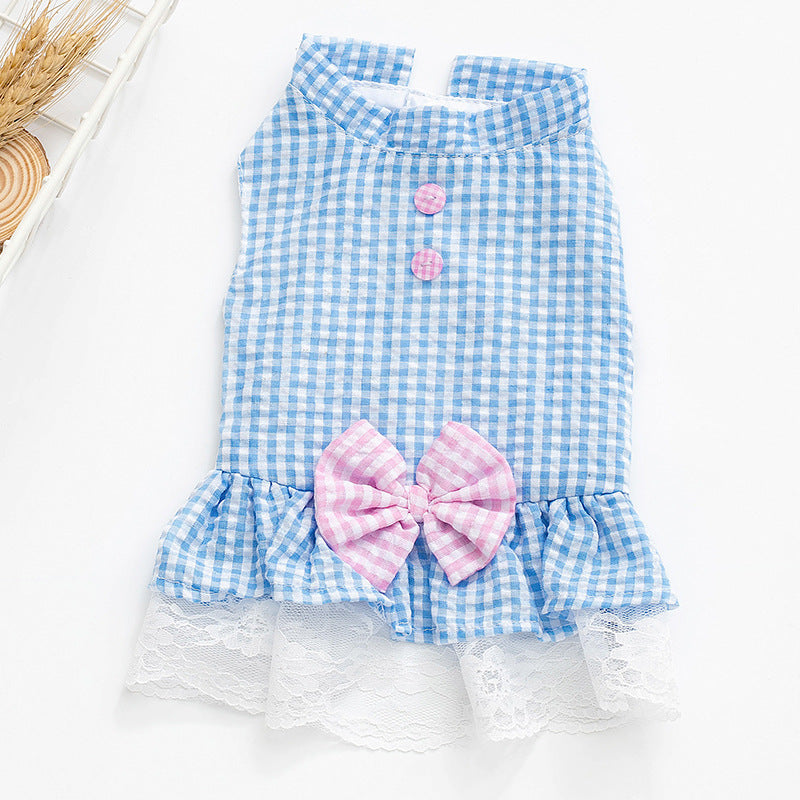 KFX-3648573 Summer Princess Dress for Small Dogs in Blue and Pink - Lightweight Polyester, Multiple Sizes Available