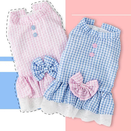KFX-3648573 Summer Princess Dress for Small Dogs in Blue and Pink - Lightweight Polyester, Multiple Sizes Available