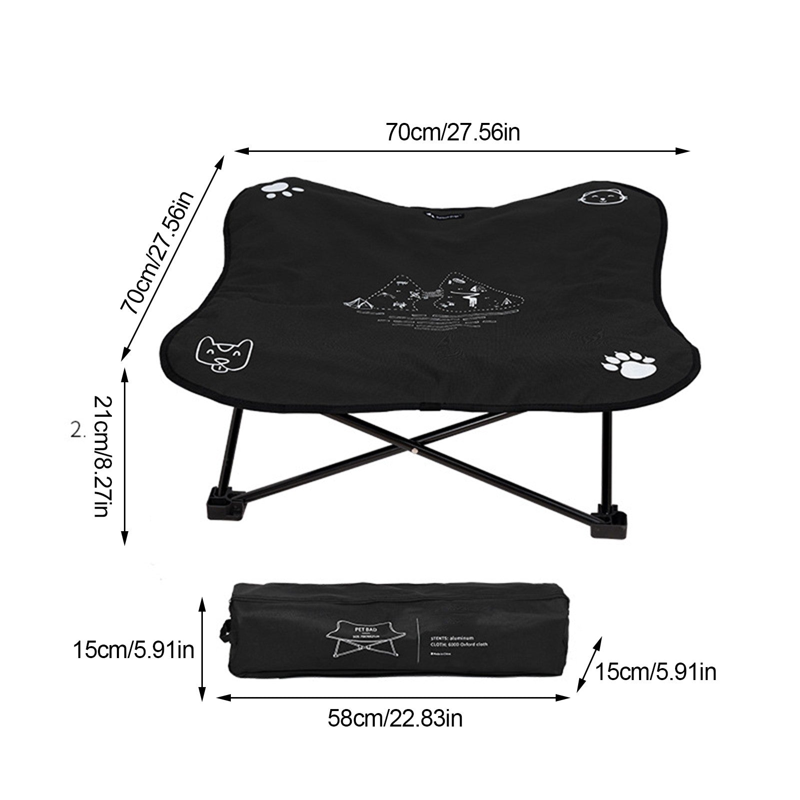KFX-3652413 Detachable Outdoor Folding Pet Bed with Waterproof Oxford Cloth and Aluminum Alloy Frame