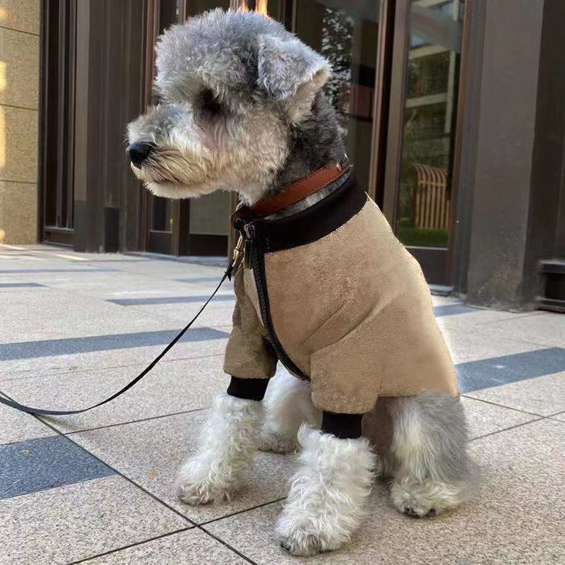 KFX-3653437 Khaki Winter Hoodie Coat for Pets - Casual Polyester Design in Multiple Sizes