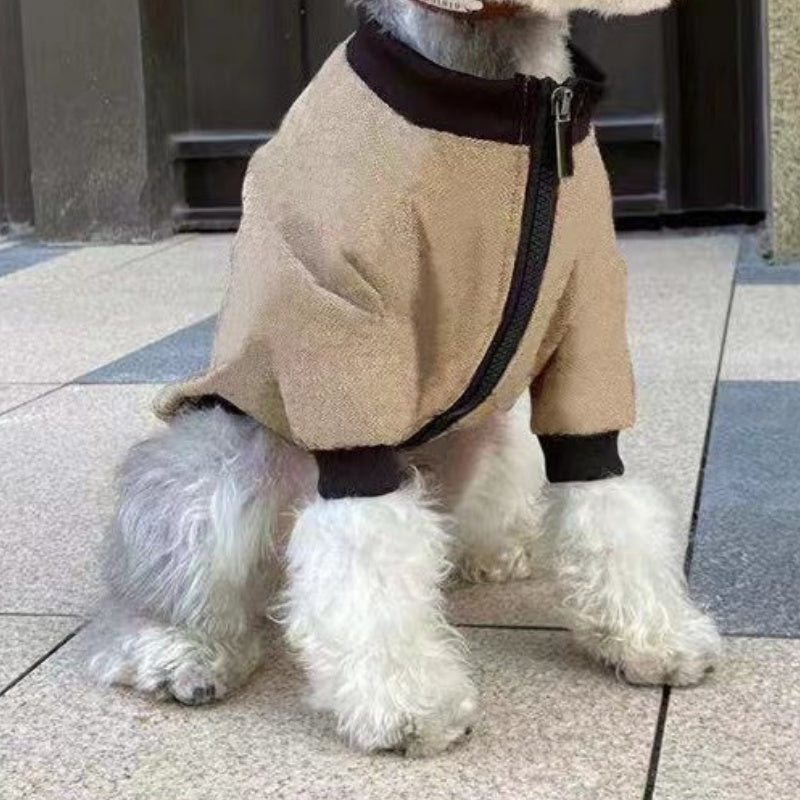 KFX-3653437 Khaki Winter Hoodie Coat for Pets - Casual Polyester Design in Multiple Sizes