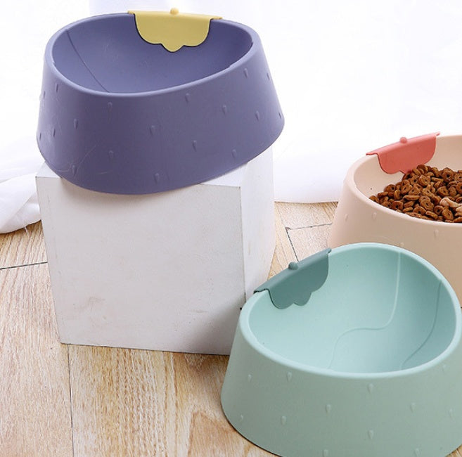 KFX-3653949 Strawberry Grain Pet Bowl for Cats - Durable PP Plastic in Green, Pink, and Gray