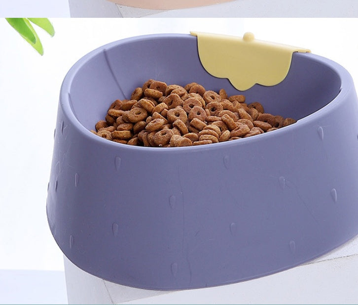 KFX-3653949 Strawberry Grain Pet Bowl for Cats - Durable PP Plastic in Green, Pink, and Gray