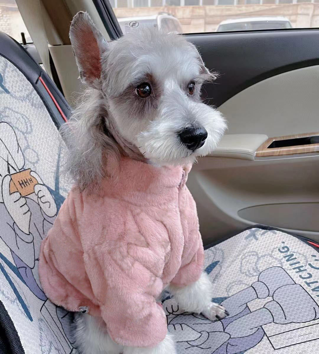 KFX-3654333 Pet Fur Zip-up Shirt for Dogs in Brown, Beige, and Pink - Casual Polyester Clothing for All Sizes S-2XL