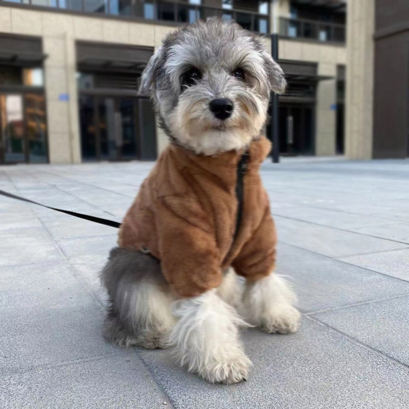 KFX-3654333 Pet Fur Zip-up Shirt for Dogs in Brown, Beige, and Pink - Casual Polyester Clothing for All Sizes S-2XL