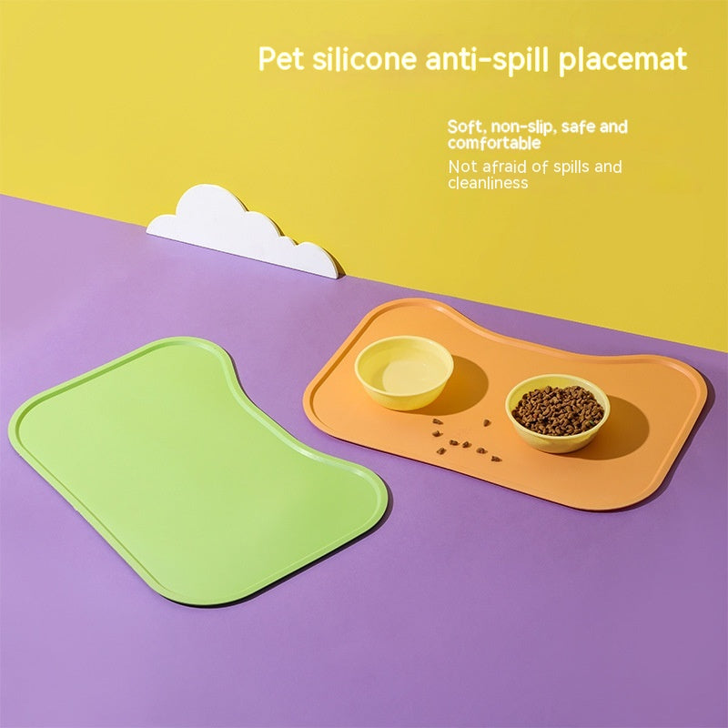 KFX-3655613 Waterproof Silicone Pet Placemat for Dogs and Cats - Easy to Clean Anti-Overflow Design, Available in Green, Pink, Yellow