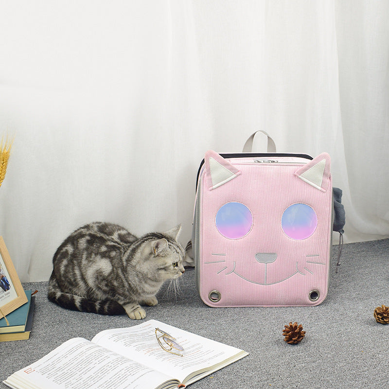 KFX-3655997 Stylish Space Capsule Cat Backpack in Pink, Yellow, and Blue - Medium to Hard Corduroy Design