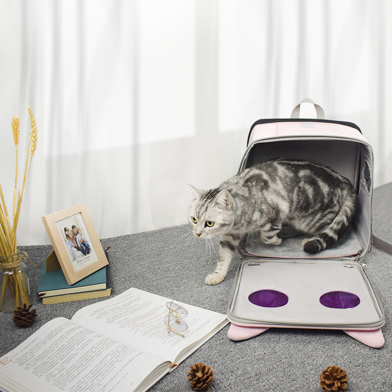 KFX-3655997 Stylish Space Capsule Cat Backpack in Pink, Yellow, and Blue - Medium to Hard Corduroy Design