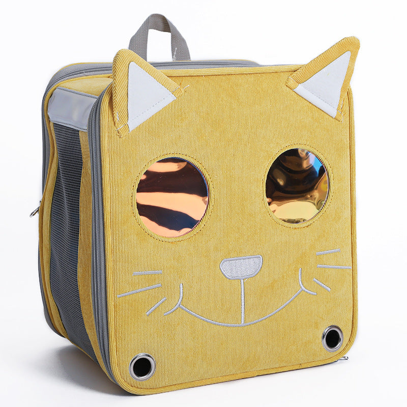 KFX-3655997 Stylish Space Capsule Cat Backpack in Pink, Yellow, and Blue - Medium to Hard Corduroy Design