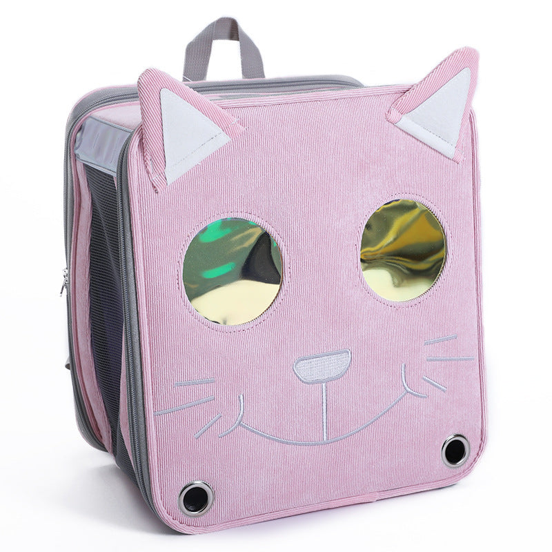 KFX-3655997 Stylish Space Capsule Cat Backpack in Pink, Yellow, and Blue - Medium to Hard Corduroy Design