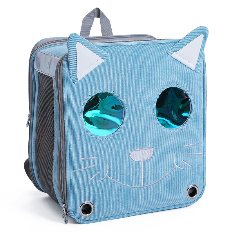 KFX-3655997 Stylish Space Capsule Cat Backpack in Pink, Yellow, and Blue - Medium to Hard Corduroy Design