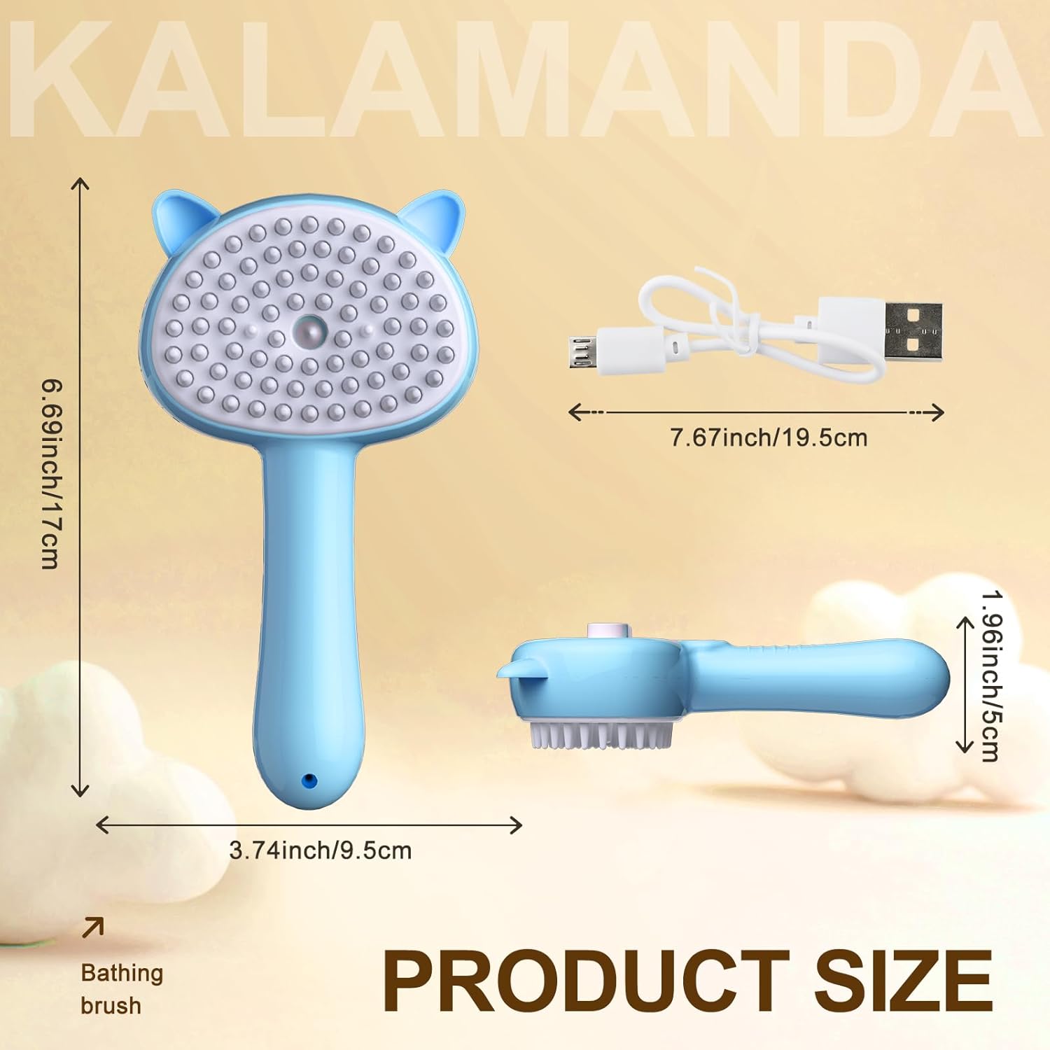 KFX-3657917 4-in-1 Cat Steam Brush with Handle, Rubber Pet Misting Brush, Easy Release for Grooming Dogs and Cats