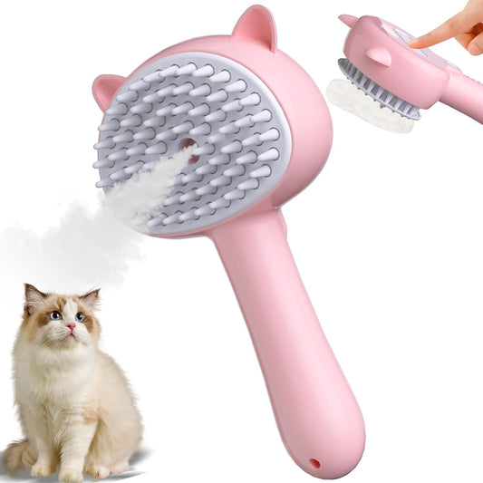 KFX-3657917 4-in-1 Cat Steam Brush with Handle, Rubber Pet Misting Brush, Easy Release for Grooming Dogs and Cats