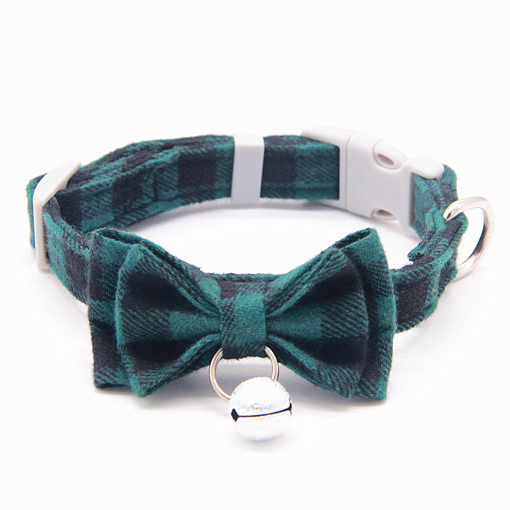 KFX-3659325 Plaid Cat Bell Collar with Butterfly Bow Tie and Optional Leash