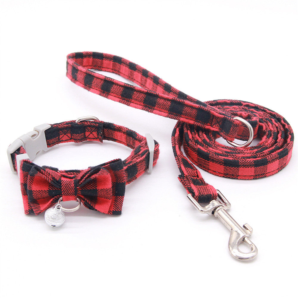 KFX-3659325 Plaid Cat Bell Collar with Butterfly Bow Tie and Optional Leash