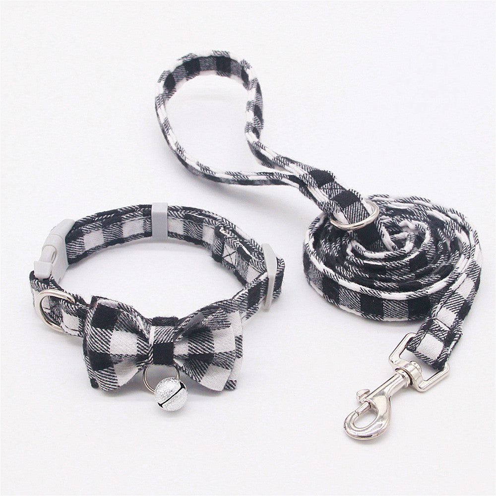 KFX-3659325 Plaid Cat Bell Collar with Butterfly Bow Tie and Optional Leash